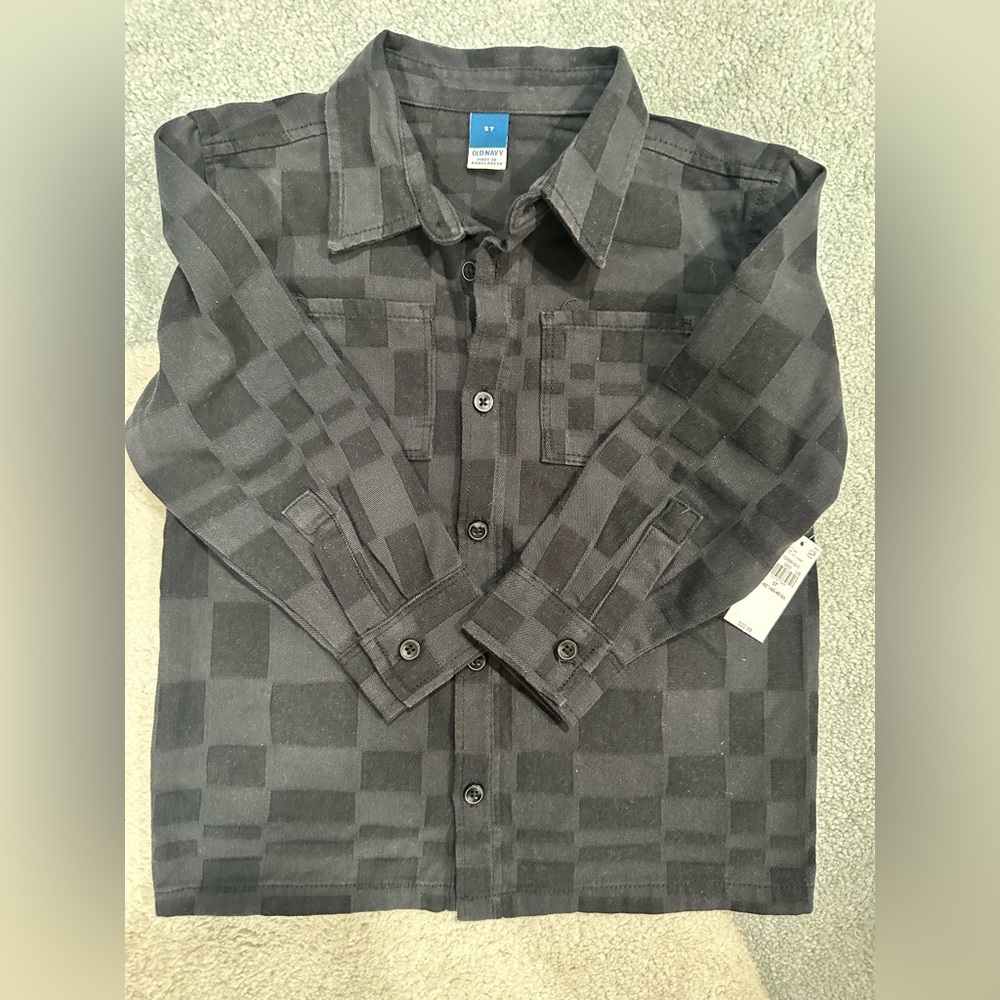 Old Navy toddler black checkered button down denim 5T NWT